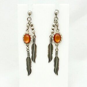 Vintage Sterling Silver and Amber Post Dangle Earrings by WMCo